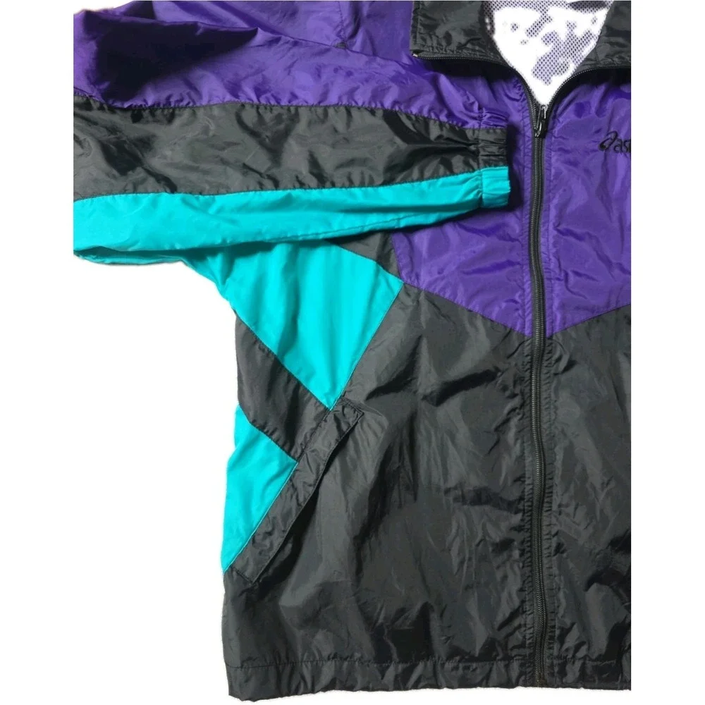 ASICS Vintage 90s Colorblock Windbreaker Jacket Purple Teal Men's Size M Retro